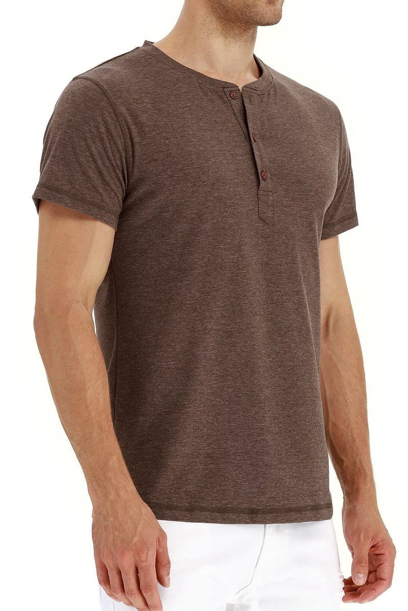 PEGENO Men's Fashion Casual Front Placket Short/Long Sleeve Henley T-Shirts Cotton Shirts (US Large, A9 VG-Brown) - Image 2